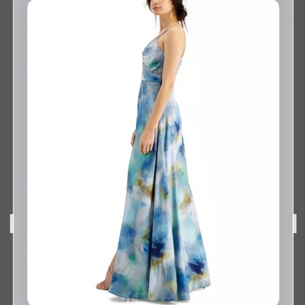 Aidan by Aidan Mattox Printed Twist-Front Maxi Dress in Blue Multi Size 12 - Picture 4 of 13